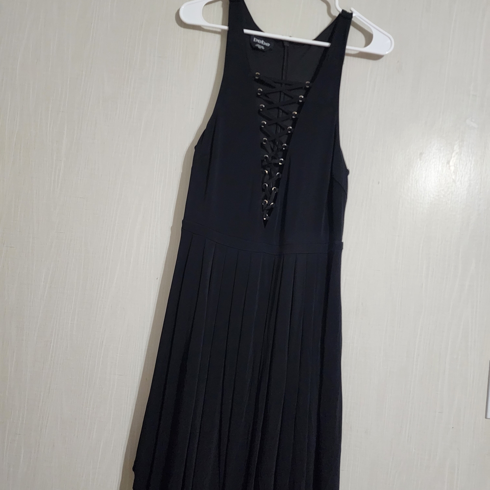 bebe Black Lace-Up Midi Dress